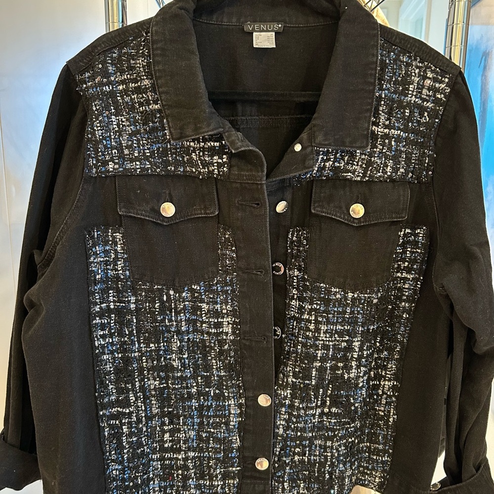 Venus washed black and tweed jean jacket